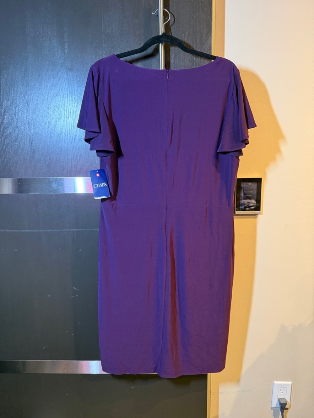 Chaps Purple V-Neck Midi Dress with Waistband Detail - Picture 3 of 4